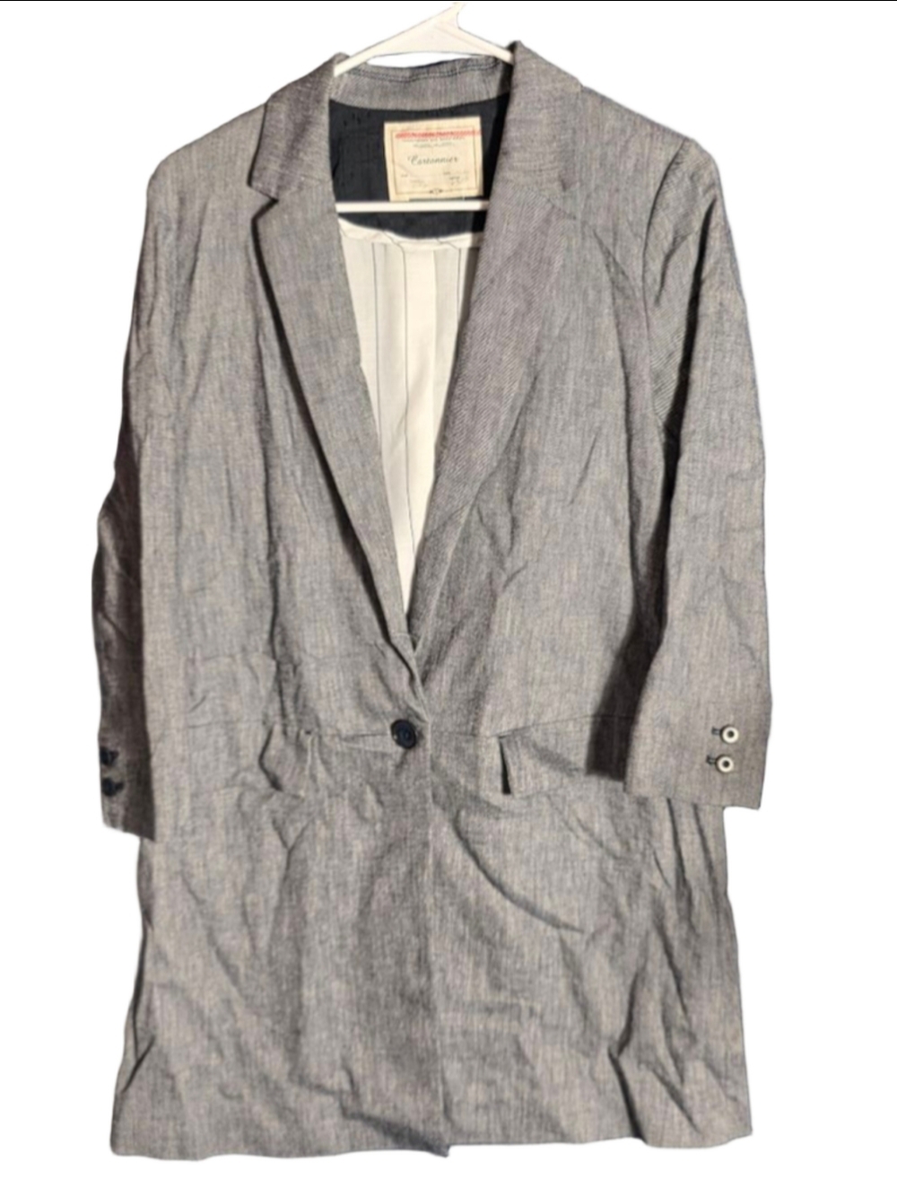 Women's Cartonnier Gray & White Striped Blazer Jacket S Vintage Rare Retro Euro